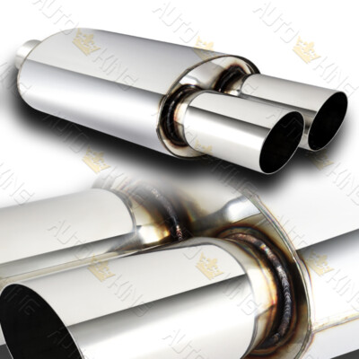 UNIVERSAL 3'' DUAL SLANT TIP T-304 STAINLESS EXHAUST RESONATOR 3'' INLET MUFFLER