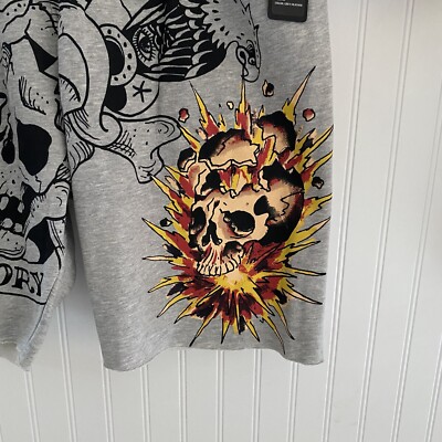 ED Hardy Sweat Shorts DEATH OR GLORY Skulls Tattoo Graphic Men Sz