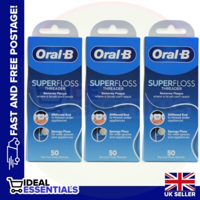 Oral-B Super Floss Einfädler (3er Pack x 50 vorgeschnittene Zahnseide Strähnen)