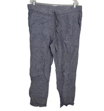 Saks Fifth Avenue Wide Leg Pants Womens L 100% Linen Soft Luxury Chambray Look