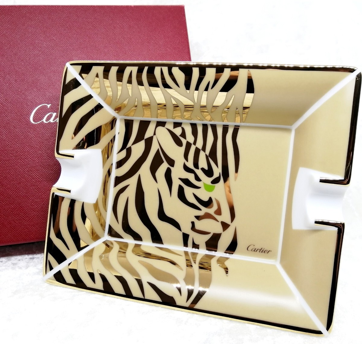 Original Cartier Tiger Cigar Ashtray tray Cheetah 20×16cm