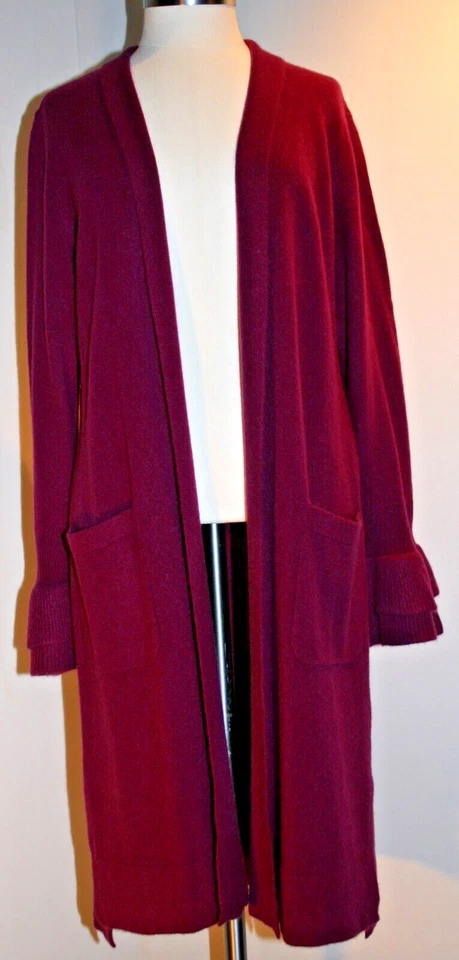 Cárdigan plumero Isaac Mizrahi 2 capas cachemir con volantes puño 1X Foto 2 de 4