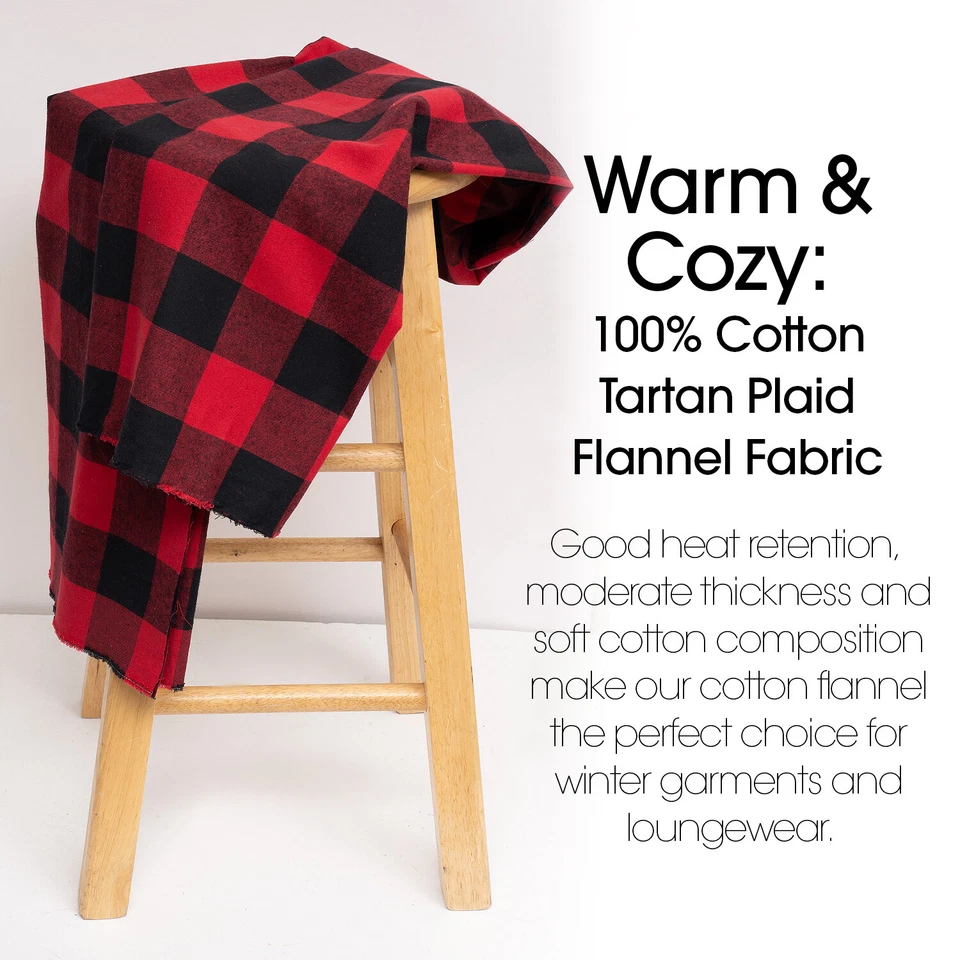 Tela de franela de algodón a cuadros tartán rojo - 60" de ancho - Se vende por yarda y perno Foto 4 de 4