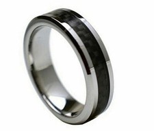 Free Engraving - 6mm Tungsten Carbide with Carbon Fiber Inlay Wedding Band Ring