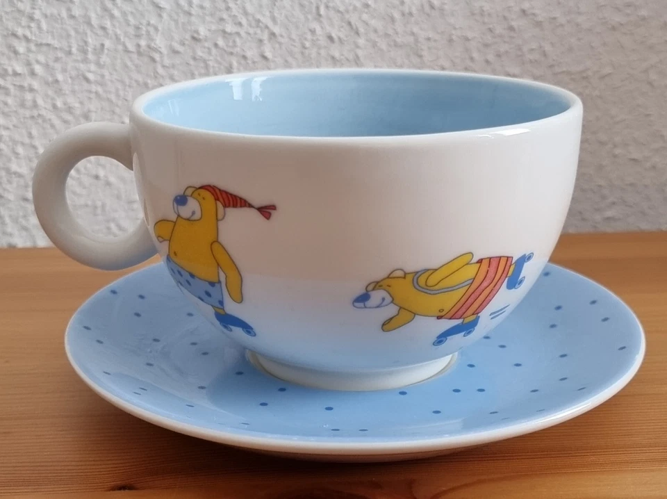 Haba Porzellan Set Rollschuhbär Müsli Schale / Teller / Tasse  - Bild 2 von 4