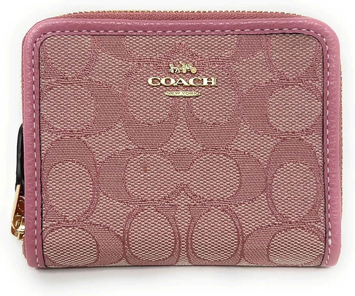 Coach Light Pink Jacquard Cotton Zip Around Wallet Coin Pouch 8242 9