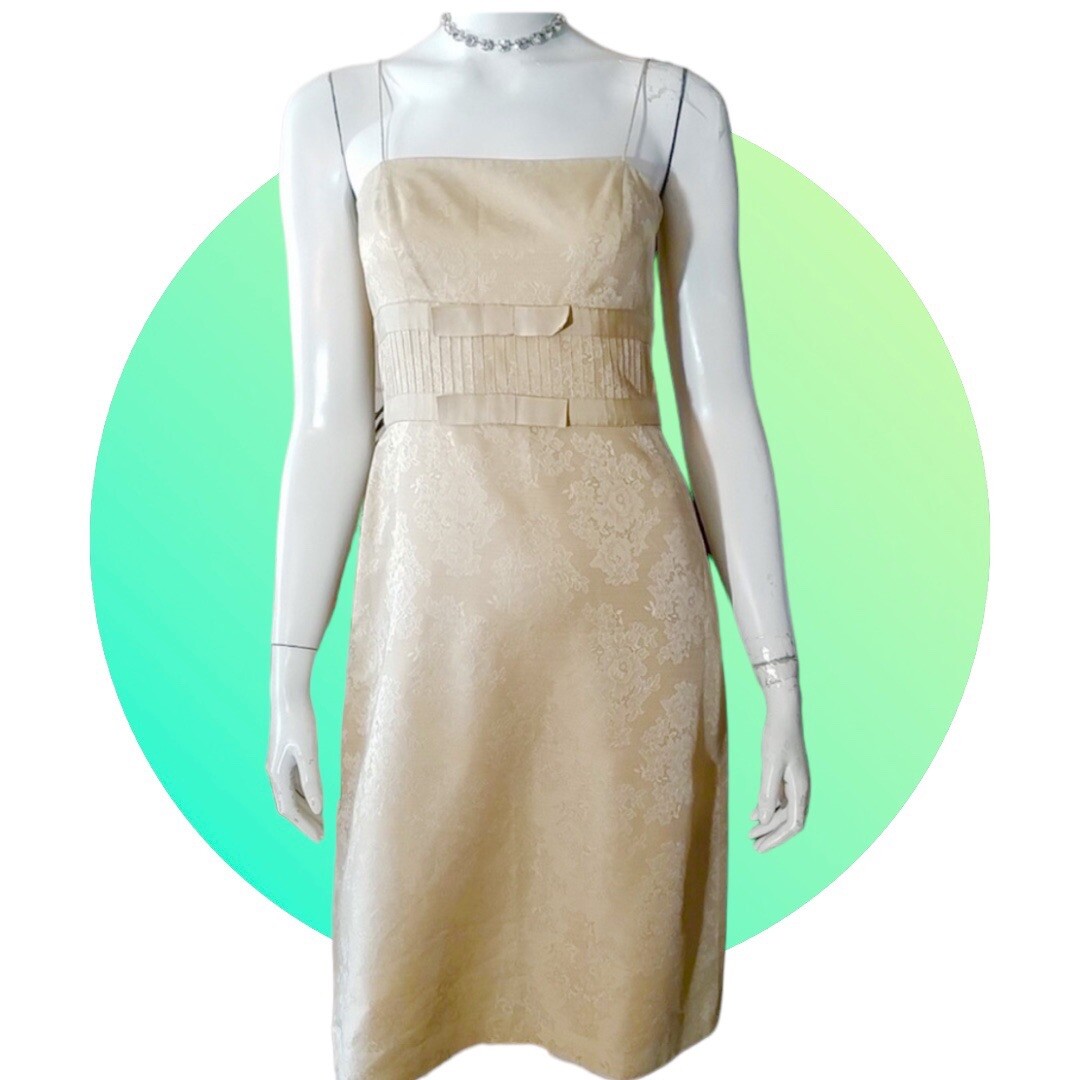 ann taylor gold dress Ann Taylor Dress Size 0 Gold Shimmer Jacquard Flare Dress NWOT