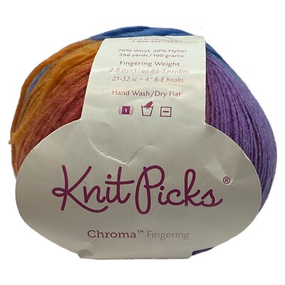 Knit Picks Chroma Fingering Yarn: 70/30 Wool & Nylon 396 yds 100 g Carnival
