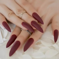 24 Press on nails Kit w Glue Long matte maroon wine vamp witchy goth stiletto