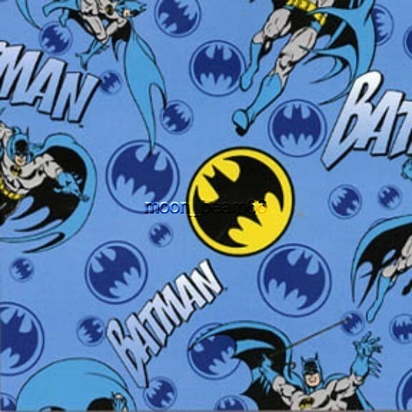 BTY Batman & Emblem Super Hero DC Comics Light Blue Flannel Fabric
