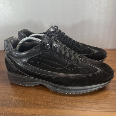 Santoni Shoes Mens 10 Lace Up Black Leather Suede Sneaker Modern Preppy Italy