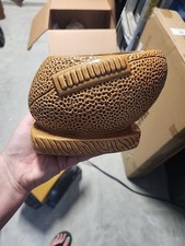 Vintage Ceramic Football Planter Mid Century Sports Decor Wood Grain Base