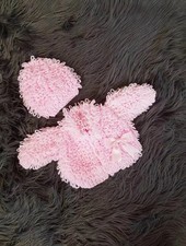 HAND KNITTED BABY LOOPY CARDIGAN  /JACKET HAT UNISEX NEW GIFT ANY COLOUR 0-18M