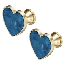 2Pcs Drawer Knobs, Zinc Alloy Decorative Heart-Shaped Pull Handles, Blue