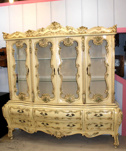 Italian Antique Painted Bombay  Buffet & Display China cabinet