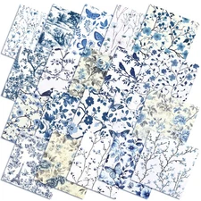 HunnmingRe 20 Pcs 10x10 Blue and White Floral Quilting Fabric Square Bundle