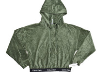 Calvin Klein Performance Velour Cropped Hoodie Green Sweatshirt Women's Size XL