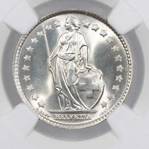 1964-B Switzerland Franc - NGC MS67 - 83.5% Silver - 1 Higher (Pop 8/1)
