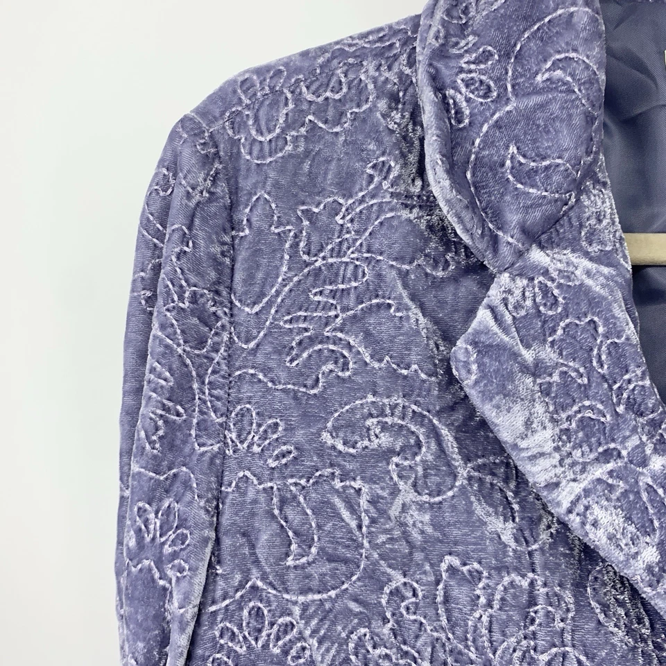 Chaqueta Blazer Jill Mujer Talla Mediana 1 Botón Top Azul Bordado Terciopelo Forrado Foto 3 de 4