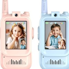 Kids Video Walkie Talkies 2-Pack, Screen Voice Changer Rechargeable Long Range