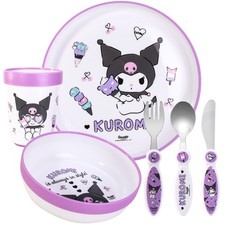 Ensemble de couverts à vaisselle Kuromi enfant 6 pièces - assiette/bol/tasse/couteau/fourchette/cuillère