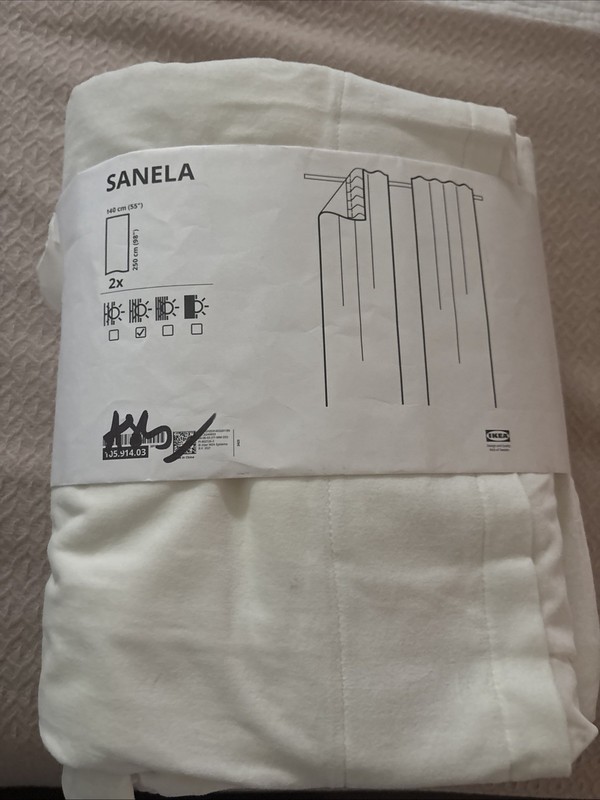 IKEA Sanela Curtains White 55 X 98" Velvet 2 Panels 1 Pair  105.914.03