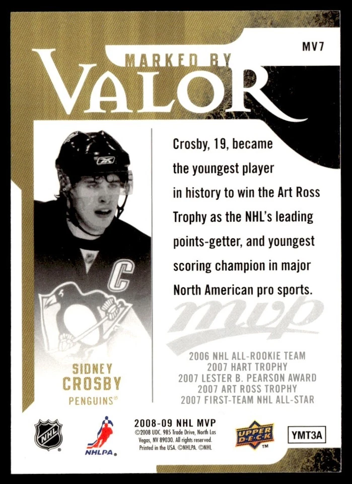 2008-09 Upper Deck MVP Marked by Valor Sidney Crosby Pittsburgh Penguins #MV7 - Image 2 of 2