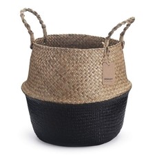 Seagrass Storage Basket Natural Woven Bin 7x8 Inch Black Shelf Organizer Tool