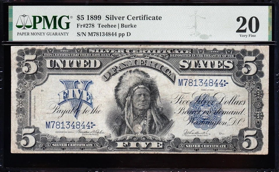 VERY NICE Bold & Crisp VF 1899 $5 "INDIAN CHIEF" Silver Certificate PMG 20! 4844 - Image 2 of 3