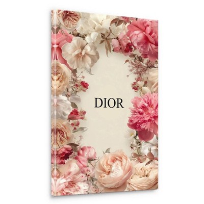 Dior Blumen Leinwand Bild Wandbild Floral Rosa Beige Modern Wohnzimmer Büro
