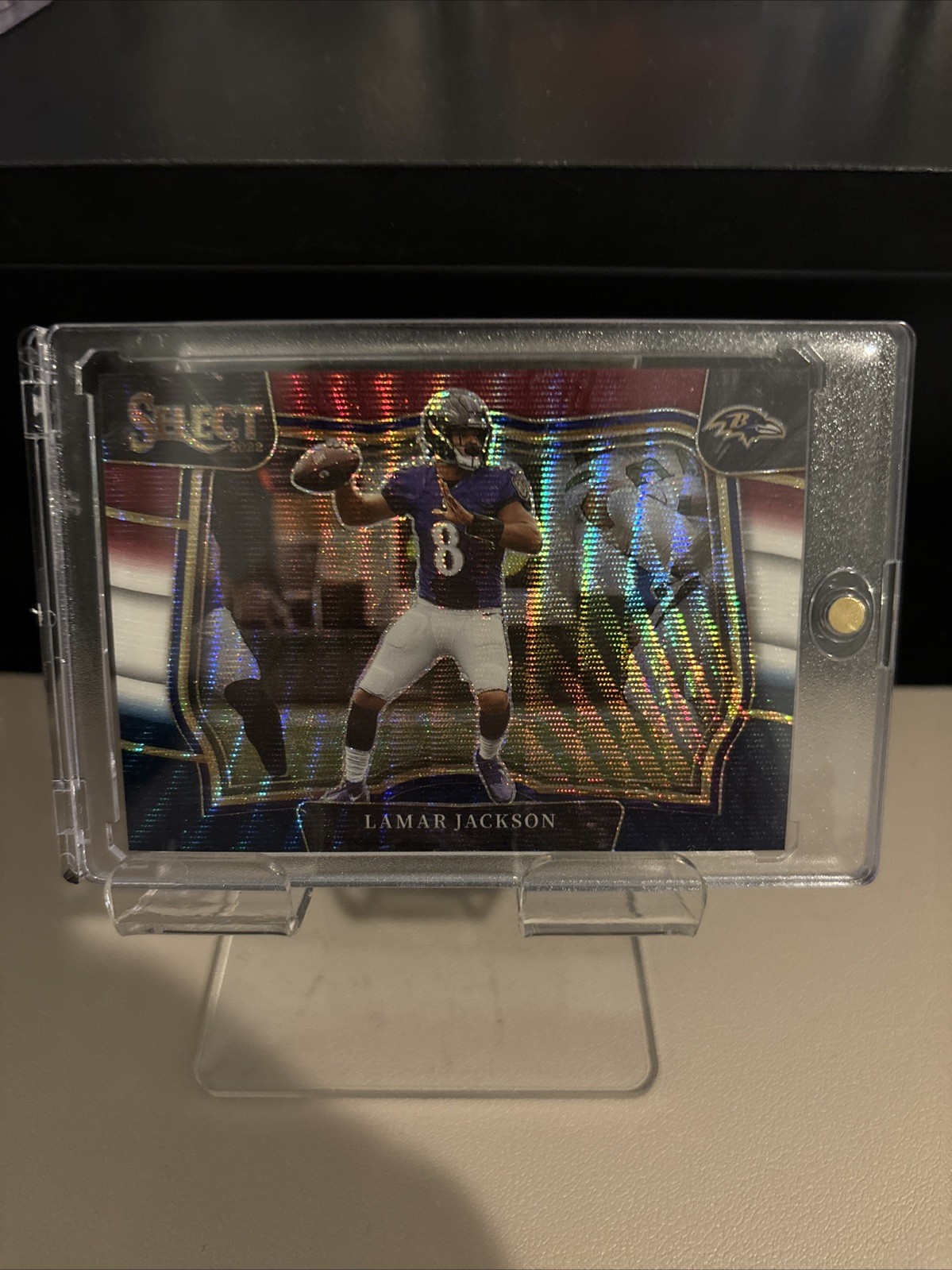 LAMAR JACKSON 2022 SELECT FIELD LEVEL TRI-COLOR PRIZM RAVENS /75 Q3713