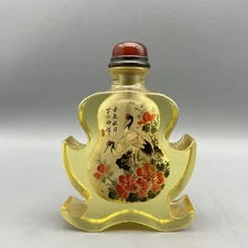 Chinese Old Beijing Glaze Inside Painting Flower Bird Exquisite Snuff Bottle Art