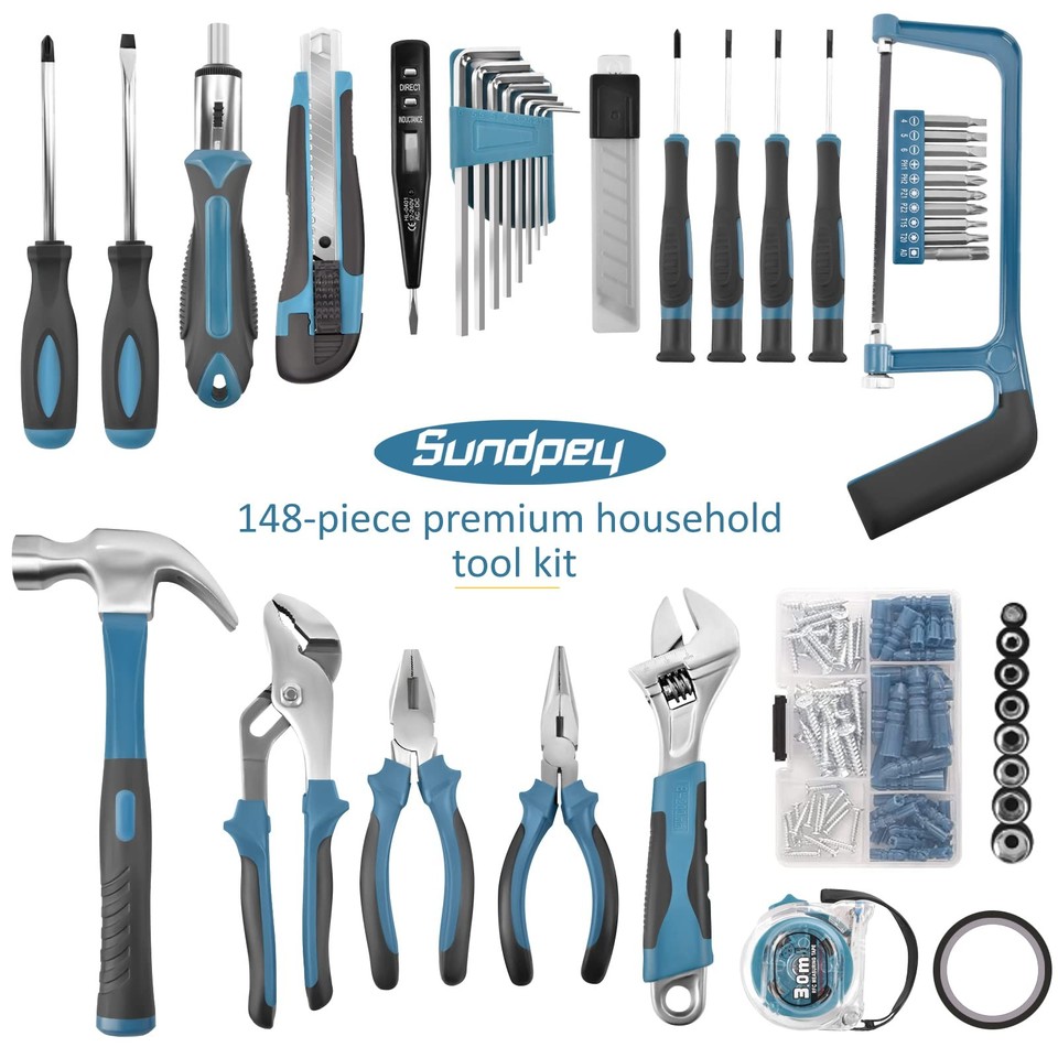 148 Pcs Portable Basic Hand Repair Home Tool Kit Set with Case Blue | eBay