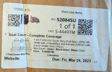 Black Neoprene Seat Cover For Rear Seat 2017-2022 F-250-F550 Crew Cab 60/40 Spli