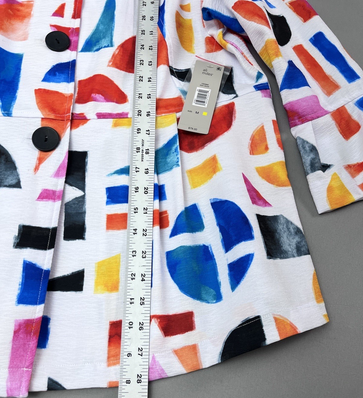 Ali Miles Tunic Size M Geometric Print Button Front Wired Collar 3/4 Slv NWT