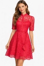 Tahari ASL Scallop Hem Raspberry Lace Fit & Flare Dress Size 10 MSRP $159 NWOT
