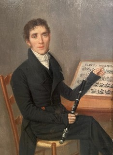 Huile sur Métal d’Epoque Tout Début 19ème « Musicien Flûte Traversière Ébène »