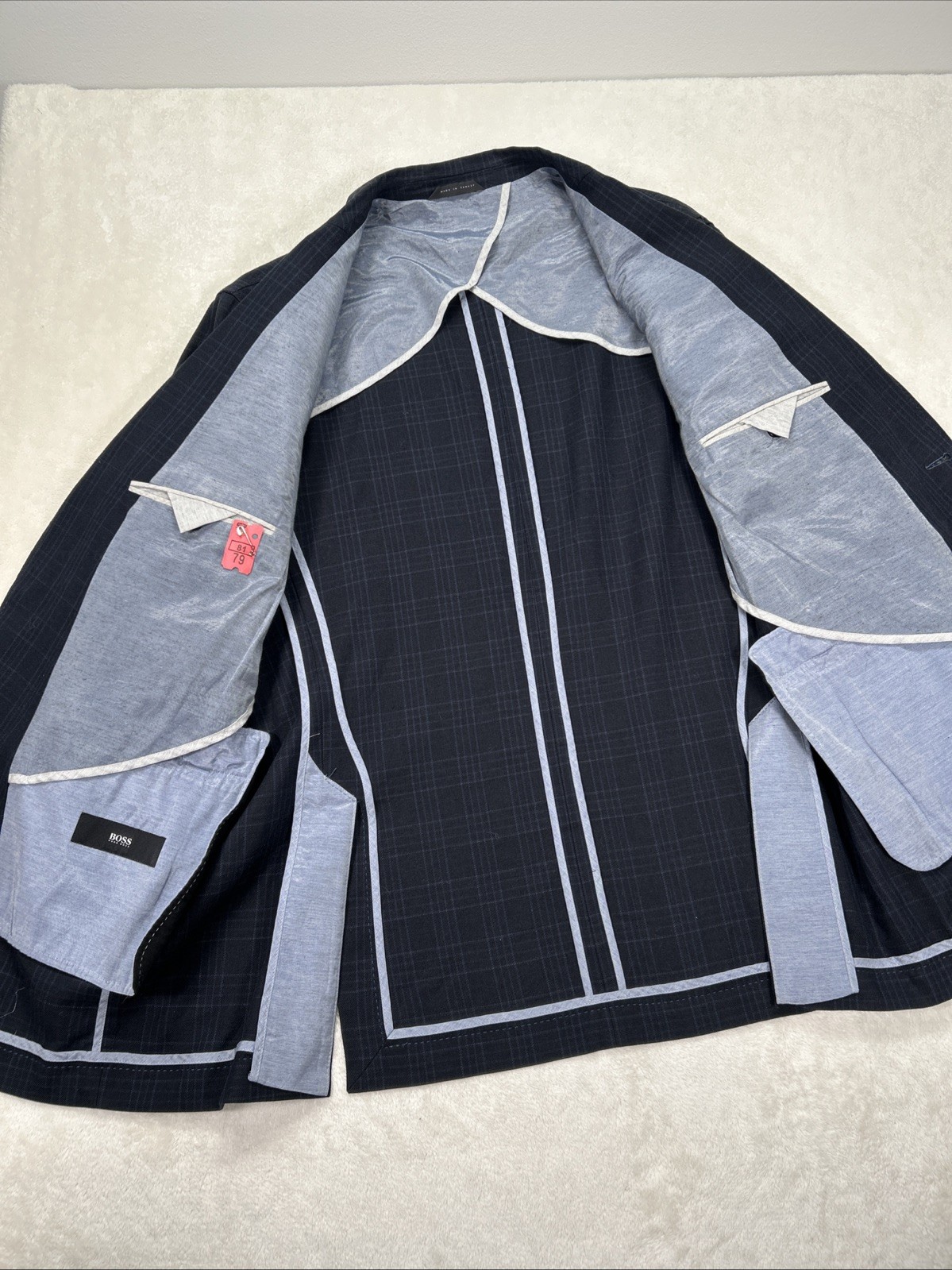 Hugo Boss Cotton Linen Windowpane Plaid Sport Coat Blazer Navy 44L Unstructured thumbnail 5