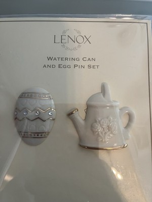 2pc Set Lenox Watering Can / Egg Pin Set w/24 Karat Gold Trim & Rhinestones New