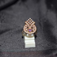6 Carat Gold Plated Amethyst Crown Motif Ring