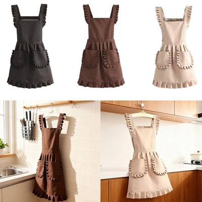 Retro Ruffle Apron Kitchen Cooking Baking Cafe Lovely Vintage with Pockets