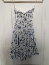 Garage White Strapless Sundress with Blue Floral Print