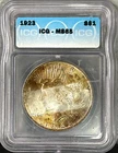 1923 Peace Dollar ICG MS65 STUNNING Toning!