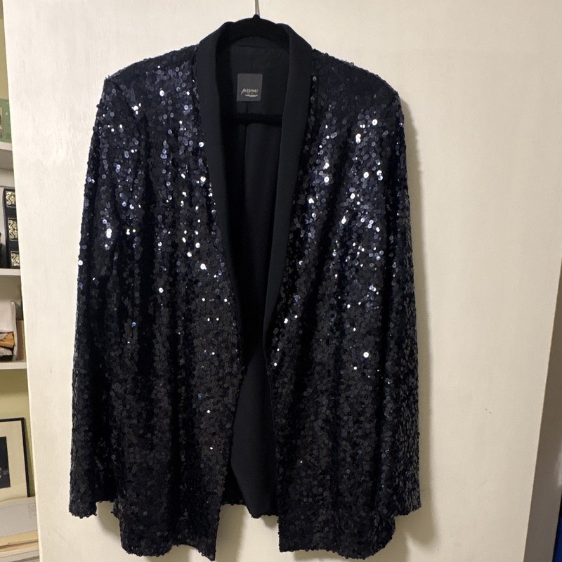 Persona by Marina Rinaldi Black Sequin Open Front Lined Blazer Jacket 16