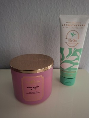 Duftkerze Bath&Body works 3 Docht Kerze rosa Rose Water + Body Cream Tea Tree
