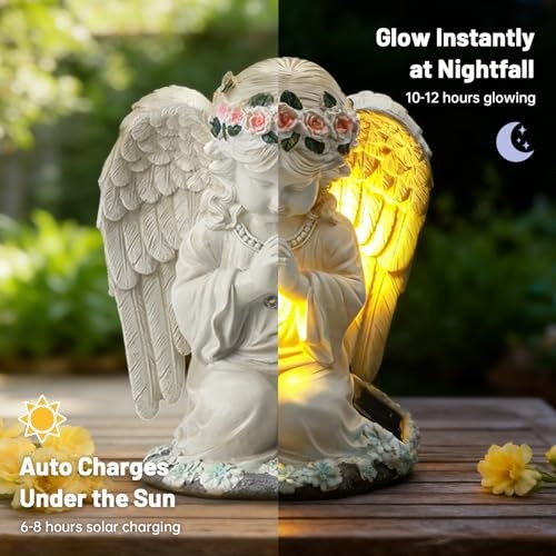 Solar Garden Statue, Outdoor Decoration Lawn Ornaments for Yard, Praying Angel thumbnail 5