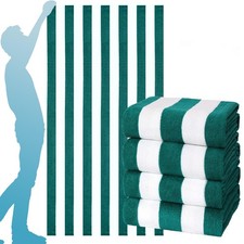 4 Packs Extra Large Bath Towels Striped Beach 60.00" x 30.00", Green Stripe