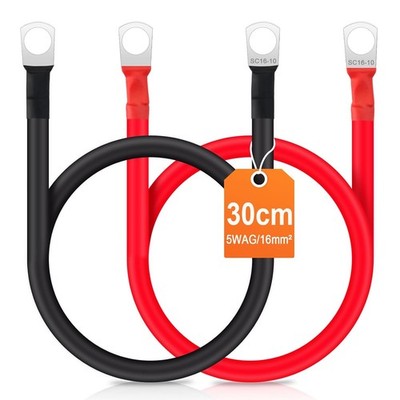Pack of 2 Battery Cable 30 cm 5WAG/16 mm² Battery Cable 12 V Copper Cable