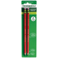 TICONDEROGA Erasable Checking Pencils, Pre-Sharpened 1 Count Pack of 2 , Red