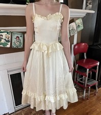 Vintage 1980s Gunne Sax Jessica McClintock Yellow Satin Prom Dress Size 5 Ruffle